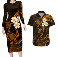 Hawaii Couples Long Sleeve Bodycon Dress and Hawaiian Shirt Lanai Islands Polynesian Sunset Plumeria Gold Vibe LT9 - Wonder Print Shop