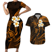 Hawaii Couples Short Sleeve Bodycon Dress and Hawaiian Shirt Lanai Islands Polynesian Sunset Plumeria Gold Vibe LT9 - Wonder Print Shop