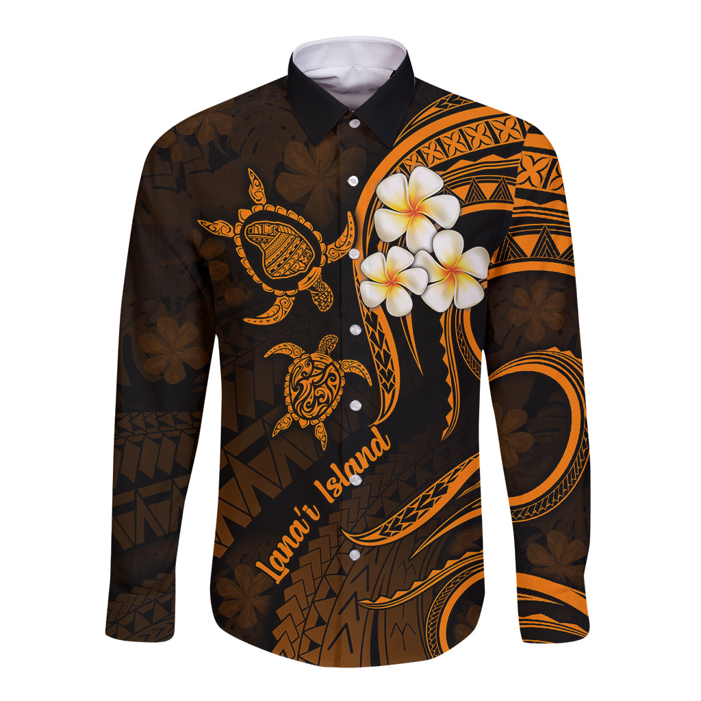 Hawaii Long Sleeve Button Shirt Lanai Islands Polynesian Sunset Plumeria Gold Vibe - Wonder Print Shop