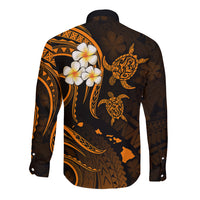 Hawaii Long Sleeve Button Shirt Lanai Islands Polynesian Sunset Plumeria Gold Vibe - Wonder Print Shop