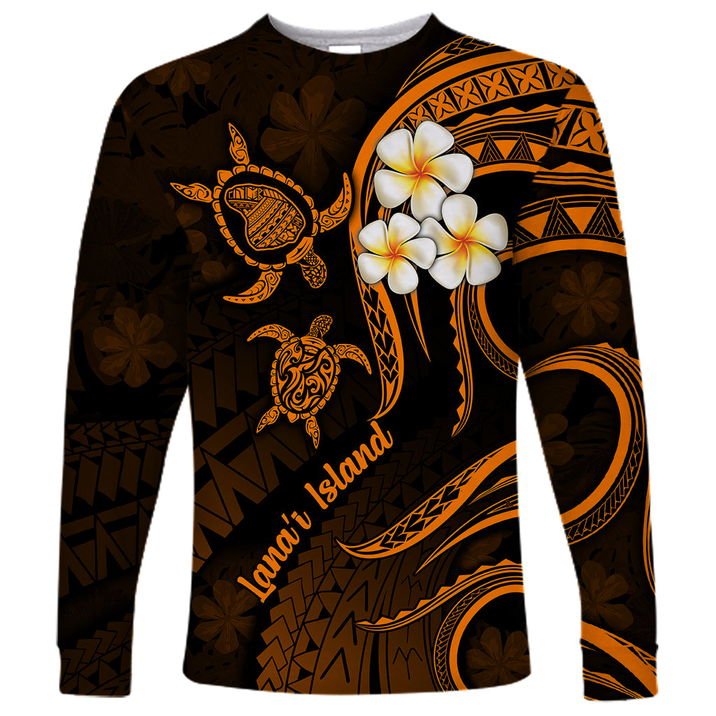Hawaii Long Sleeve Shirt Lanai Islands Polynesian Sunset Plumeria Gold Vibe - Wonder Print Shop