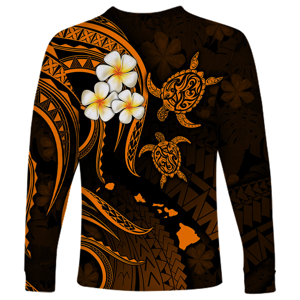 Hawaii Long Sleeve Shirt Lanai Islands Polynesian Sunset Plumeria Gold Vibe - Wonder Print Shop