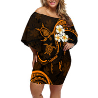 Hawaii Off Shoulder Short Dress Lanai Islands Polynesian Sunset Plumeria Gold Vibe - Wonder Print Shop