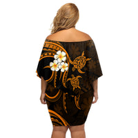 Hawaii Off Shoulder Short Dress Lanai Islands Polynesian Sunset Plumeria Gold Vibe - Wonder Print Shop