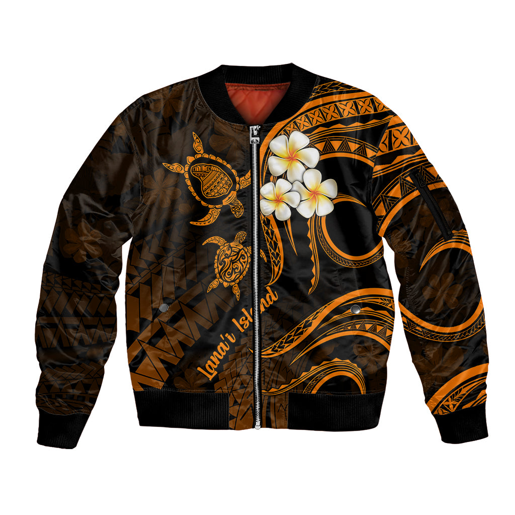 Hawaii Sleeve Zip Bomber Jacket Lanai Islands Polynesian Sunset Plumeria Gold Vibe - Wonder Print Shop