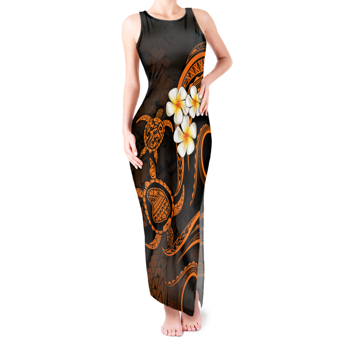 Hawaii Tank Maxi Dress Lanai Islands Polynesian Sunset Plumeria Gold Vibe - Wonder Print Shop