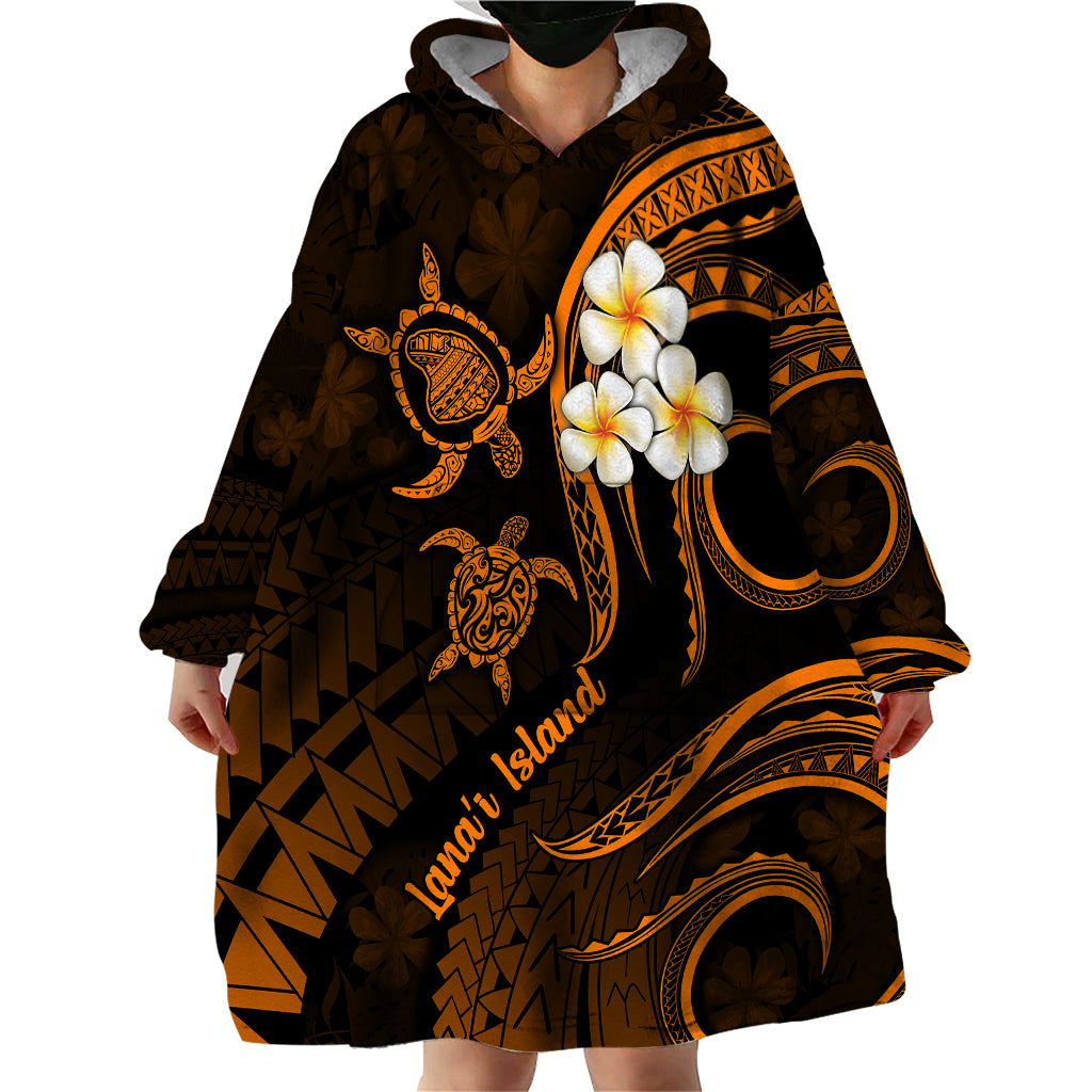 Hawaii Wearable Blanket Hoodie Lanai Islands Polynesian Sunset Plumeria Gold Vibe - Wonder Print Shop