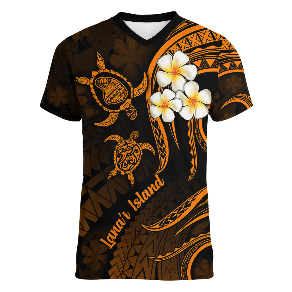 Hawaii Women V Neck T Shirt Lanai Islands Polynesian Sunset Plumeria Gold Vibe - Wonder Print Shop