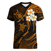 Hawaii Women V Neck T Shirt Lanai Islands Polynesian Sunset Plumeria Gold Vibe - Wonder Print Shop