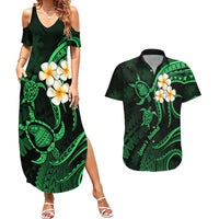 Hawaii Couples Summer Maxi Dress and Hawaiian Shirt Lanai Islands Polynesian Sunset Plumeria Green Vibe LT9 - Wonder Print Shop