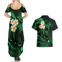 Hawaii Couples Summer Maxi Dress and Hawaiian Shirt Lanai Islands Polynesian Sunset Plumeria Green Vibe LT9 - Wonder Print Shop