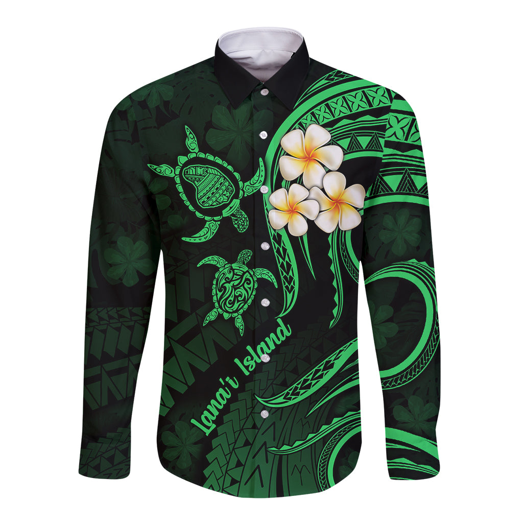 Hawaii Long Sleeve Button Shirt Lanai Islands Polynesian Sunset Plumeria Green Vibe - Wonder Print Shop