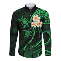 Hawaii Long Sleeve Button Shirt Lanai Islands Polynesian Sunset Plumeria Green Vibe - Wonder Print Shop
