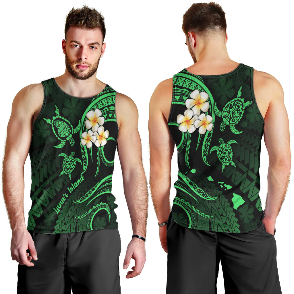 hawaii-men-tank-top-lanai-islands-polynesian-sunset-plumeria-green-vibe