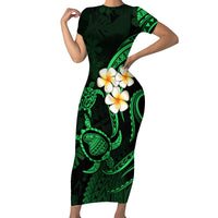Hawaii Short Sleeve Bodycon Dress Lanai Islands Polynesian Sunset Plumeria Green Vibe - Wonder Print Shop