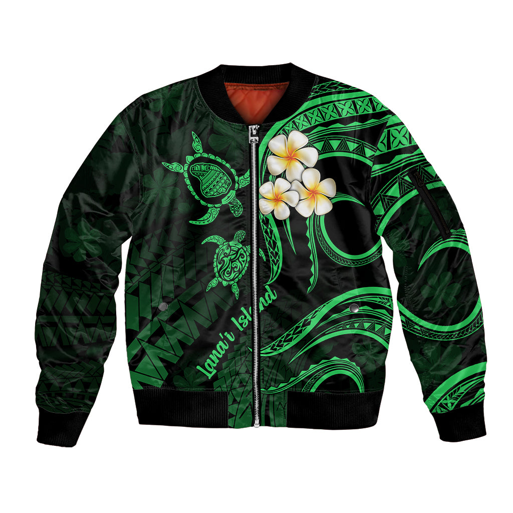 Hawaii Sleeve Zip Bomber Jacket Lanai Islands Polynesian Sunset Plumeria Green Vibe - Wonder Print Shop