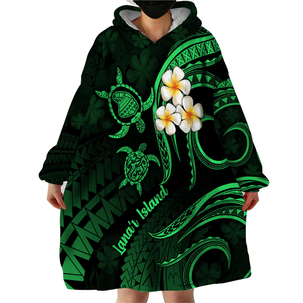 Hawaii Wearable Blanket Hoodie Lanai Islands Polynesian Sunset Plumeria Green Vibe - Wonder Print Shop
