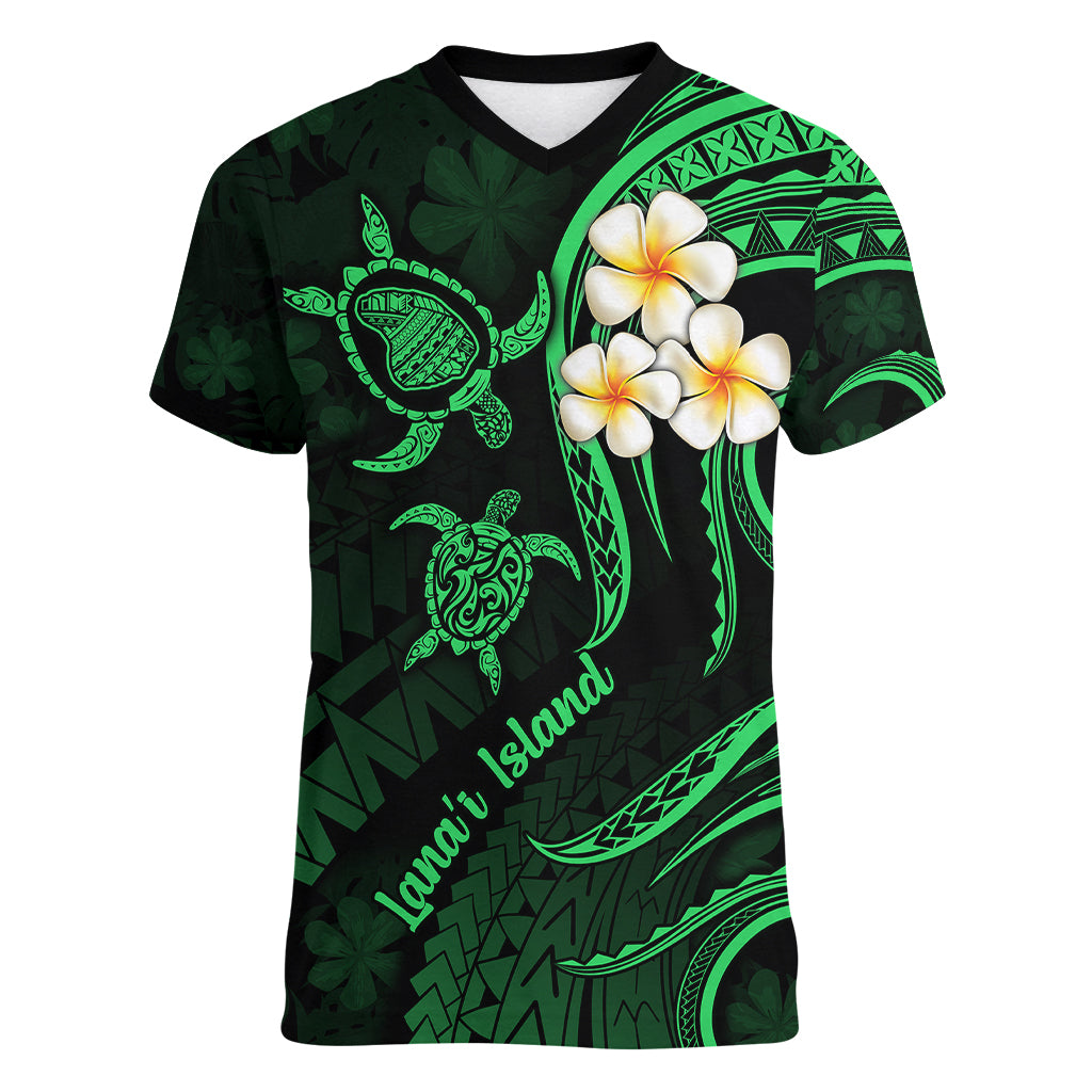 Hawaii Women V Neck T Shirt Lanai Islands Polynesian Sunset Plumeria Green Vibe - Wonder Print Shop