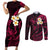 Hawaii Couples Short Sleeve Bodycon Dress and Long Sleeve Button Shirts Lanai Islands Polynesian Sunset Plumeria Pink Vibe LT9 - Wonder Print Shop
