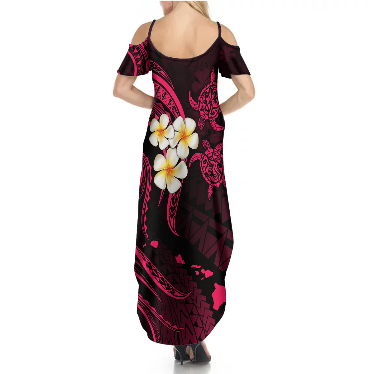 Hawaii Summer Maxi Dress Lanai Islands Polynesian Sunset Plumeria Pink Vibe - Wonder Print Shop