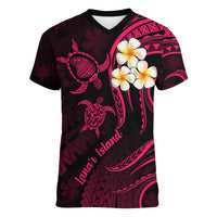 Hawaii Women V Neck T Shirt Lanai Islands Polynesian Sunset Plumeria Pink Vibe - Wonder Print Shop