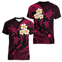 Hawaii Women V Neck T Shirt Lanai Islands Polynesian Sunset Plumeria Pink Vibe - Wonder Print Shop