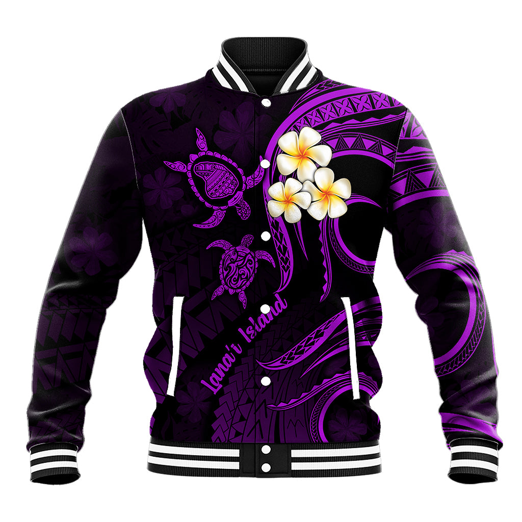 Polynesian Hawaii Baseball Jacket Lanai Islands with Pacific Plumeria Purple Vibe LT9 - Wonder Print Shop