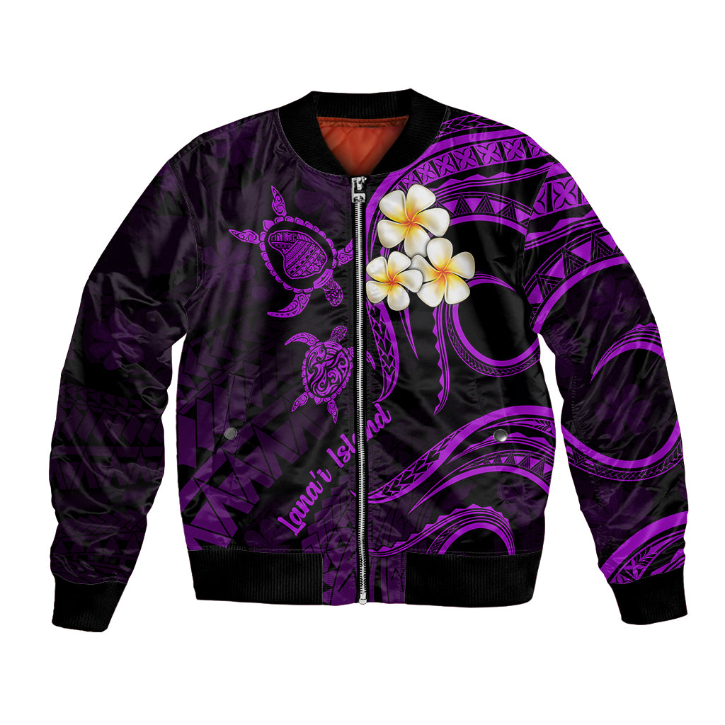 Polynesian Hawaii Bomber Jacket Lanai Islands with Pacific Plumeria Purple Vibe LT9 - Wonder Print Shop