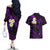 Polynesian Hawaii Couples Off The Shoulder Long Sleeve Dress and Hawaiian Shirt Lanai Islands with Pacific Plumeria Purple Vibe LT9 - Wonder Print Shop