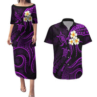 Polynesian Hawaii Couples Puletasi Dress and Hawaiian Shirt Lanai Islands with Pacific Plumeria Purple Vibe LT9 - Wonder Print Shop