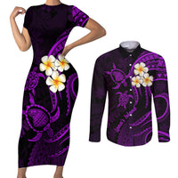 Polynesian Hawaii Couples Short Sleeve Bodycon Dress and Long Sleeve Button Shirts Lanai Islands with Pacific Plumeria Purple Vibe LT9 - Wonder Print Shop