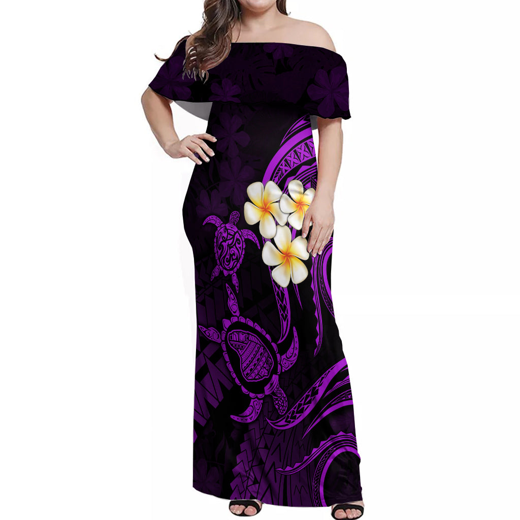 Polynesian Hawaii Off Shoulder Maxi Dress Lanai Islands with Pacific Plumeria Purple Vibe - Wonder Print Shop