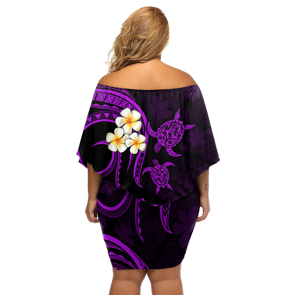 Polynesian Hawaii Off Shoulder Short Dress Lanai Islands with Pacific Plumeria Purple Vibe - Wonder Print Shop