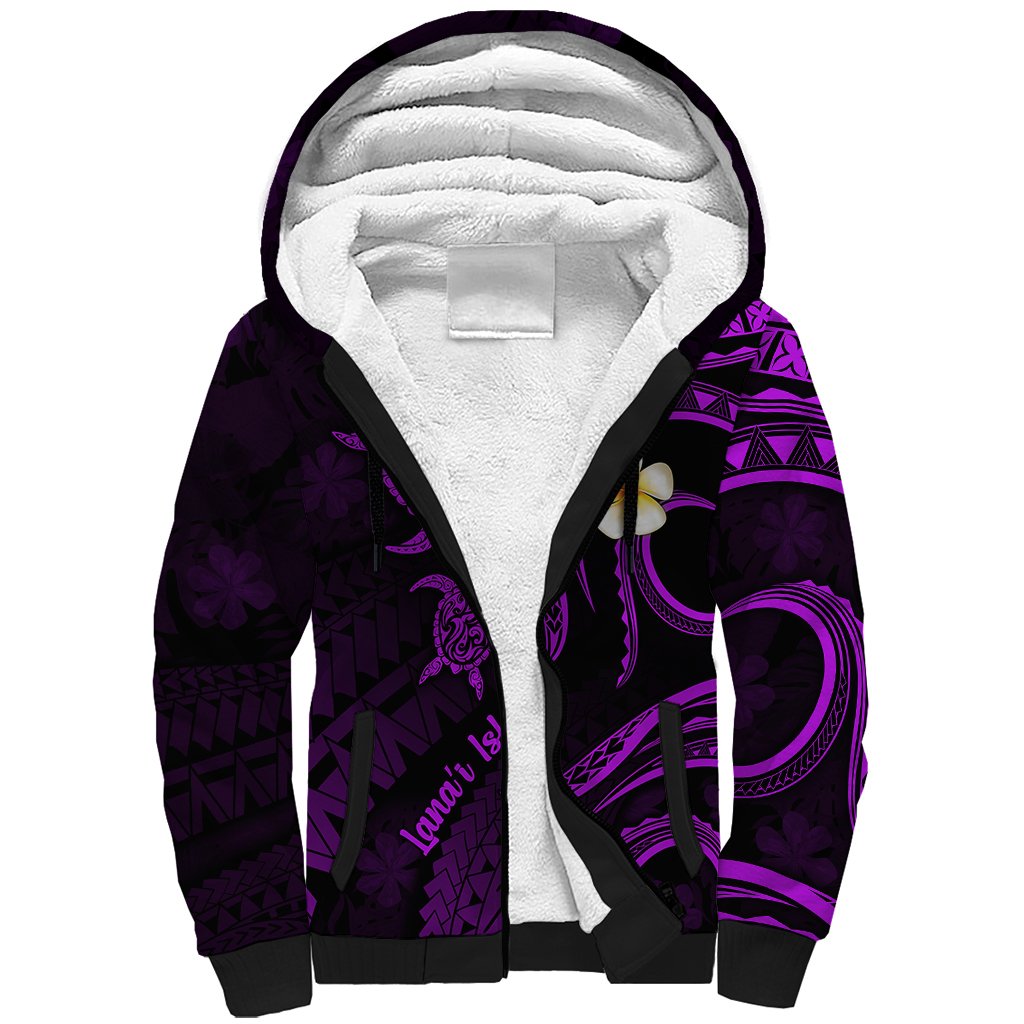Polynesian Hawaii Sherpa Hoodie Lanai Islands with Pacific Plumeria Purple Vibe - Wonder Print Shop