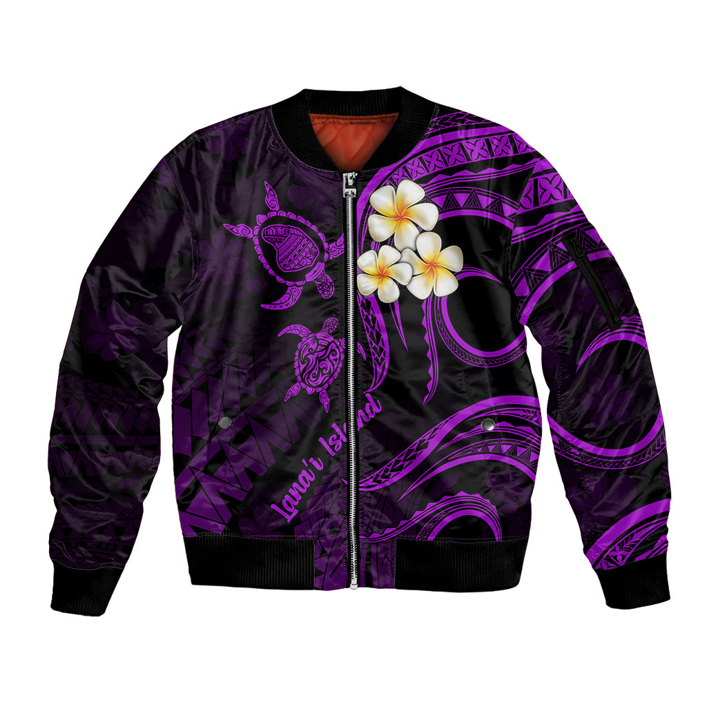 Polynesian Hawaii Sleeve Zip Bomber Jacket Lanai Islands with Pacific Plumeria Purple Vibe - Wonder Print Shop