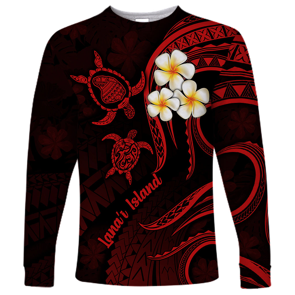 Polynesian Hawaii Long Sleeve Shirt Lanai Islands with Pacific Plumeria Red Vibe - Wonder Print Shop