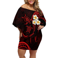 Polynesian Hawaii Off Shoulder Short Dress Lanai Islands with Pacific Plumeria Red Vibe - Wonder Print Shop