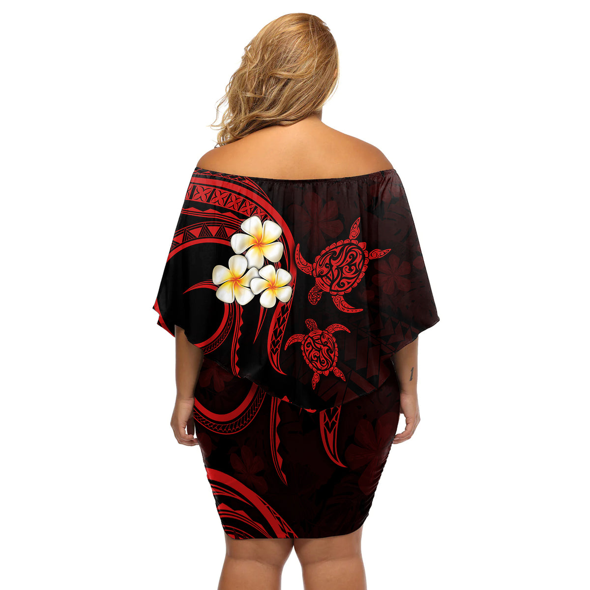 Polynesian Hawaii Off Shoulder Short Dress Lanai Islands with Pacific Plumeria Red Vibe - Wonder Print Shop