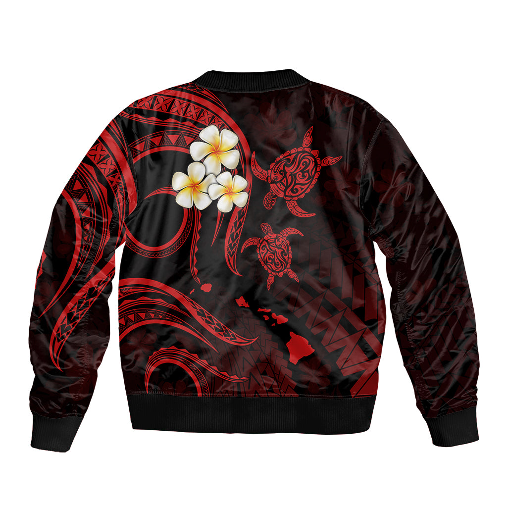 Polynesian Hawaii Sleeve Zip Bomber Jacket Lanai Islands with Pacific Plumeria Red Vibe - Wonder Print Shop