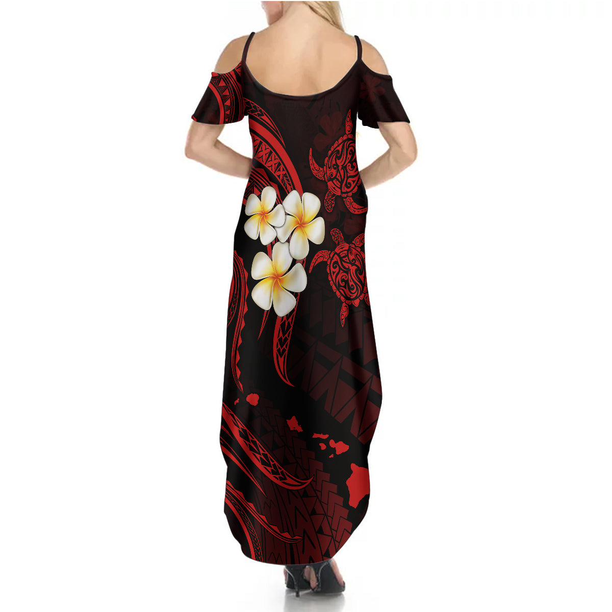 Polynesian Hawaii Summer Maxi Dress Lanai Islands with Pacific Plumeria Red Vibe - Wonder Print Shop