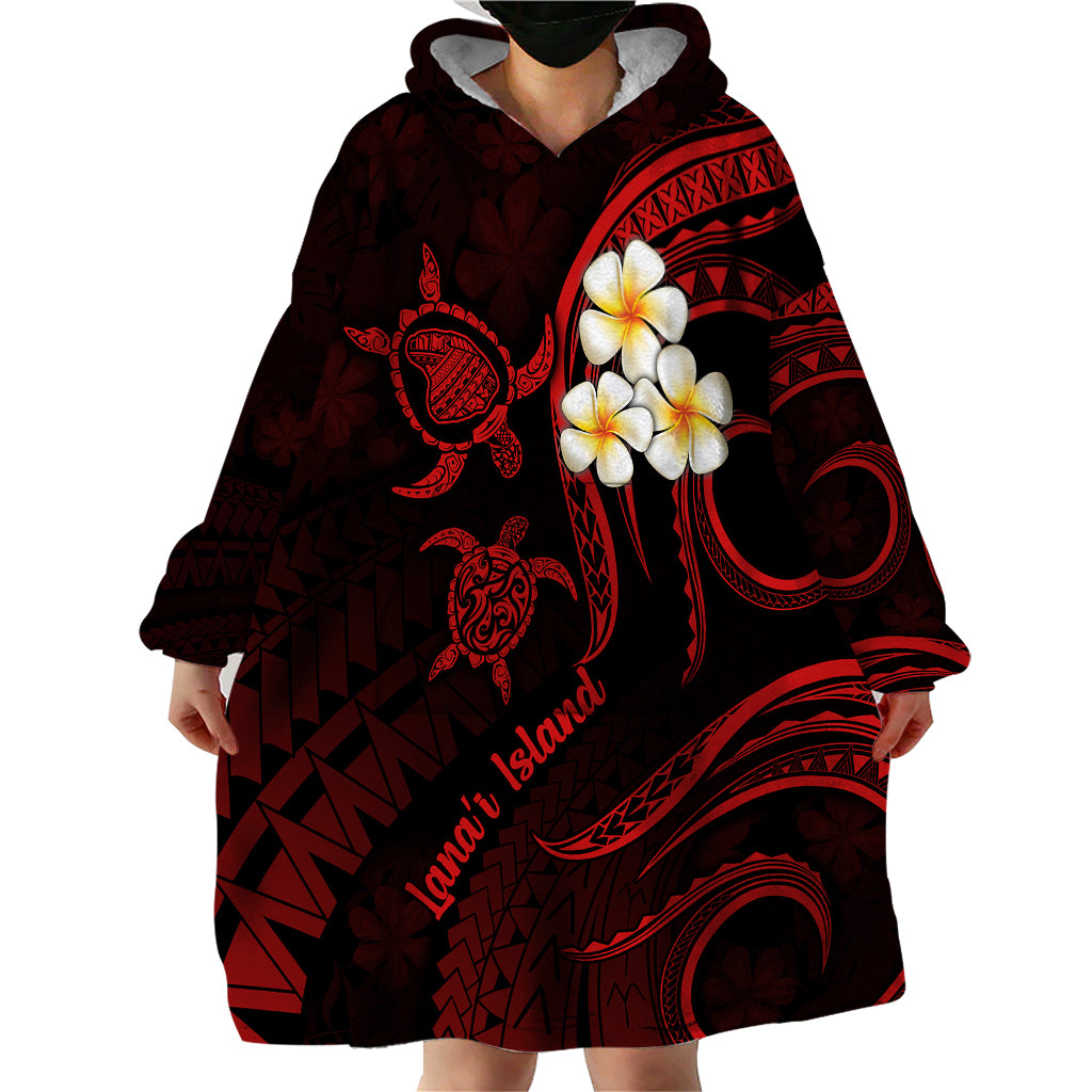 Polynesian Hawaii Wearable Blanket Hoodie Lanai Islands with Pacific Plumeria Red Vibe - Wonder Print Shop