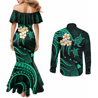 polynesian-hawaii-couples-mermaid-dress-and-long-sleeve-button-shirts-lanai-islands-with-pacific-plumeria-turquoise-vibe