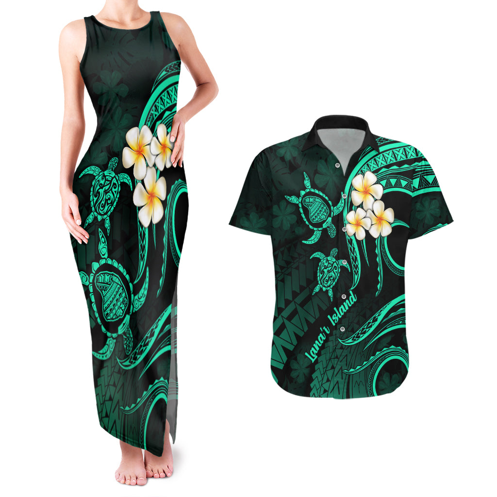 Polynesian Hawaii Couples Matching Tank Maxi Dress And Hawaiian Shirt Lanai Islands with Pacific Plumeria Turquoise Vibe LT9 - Wonder Print Shop