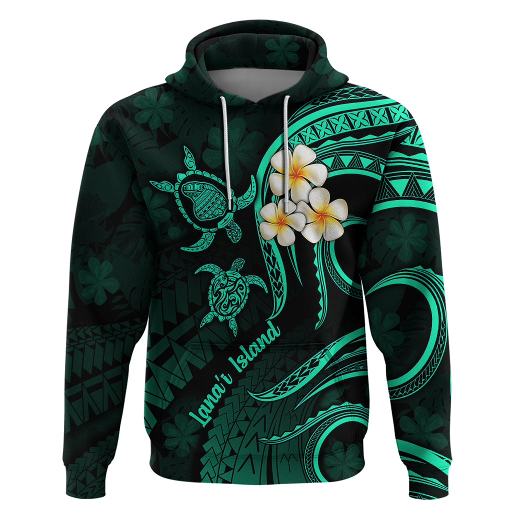 Polynesian Hawaii Hoodie Lanai Islands with Pacific Plumeria Turquoise Vibe - Wonder Print Shop