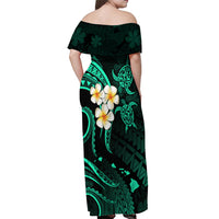 Polynesian Hawaii Off Shoulder Maxi Dress Lanai Islands with Pacific Plumeria Turquoise Vibe - Wonder Print Shop