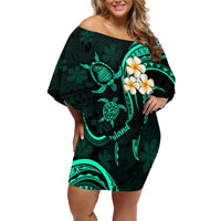 Polynesian Hawaii Off Shoulder Short Dress Lanai Islands with Pacific Plumeria Turquoise Vibe - Wonder Print Shop