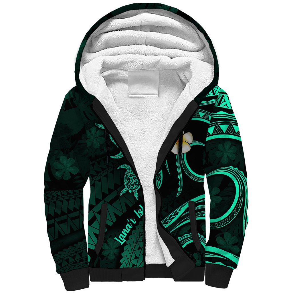 Polynesian Hawaii Sherpa Hoodie Lanai Islands with Pacific Plumeria Turquoise Vibe - Wonder Print Shop