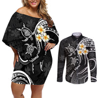 Polynesian Hawaii Couples Off Shoulder Short Dress and Long Sleeve Button Shirts Lanai Islands with Pacific Plumeria White Vibe LT9 - Wonder Print Shop