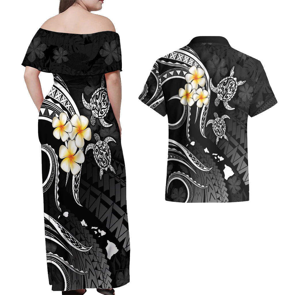 Polynesian Hawaii Couples Off Shoulder Maxi Dress and Hawaiian Shirt Lanai Islands with Pacific Plumeria White Vibe LT9 - Wonder Print Shop