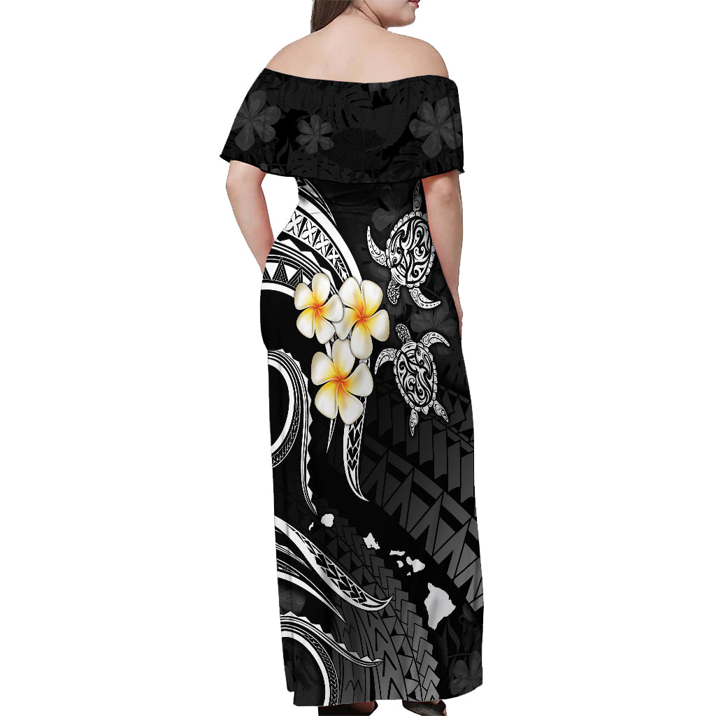 Polynesian Hawaii Off Shoulder Maxi Dress Lanai Islands with Pacific Plumeria White Vibe - Wonder Print Shop